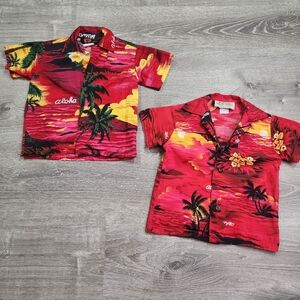 2 Button Down Kids Boys Shirt Royal Hawaiian Creations Red 12 - 24 Months 2 T